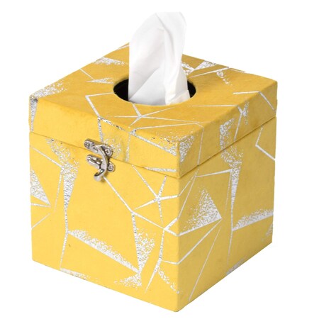 Vintiquewise Square Velvet Modern Paper Facial Tissue Box Holder, Yellow QI003978_SQ_YL